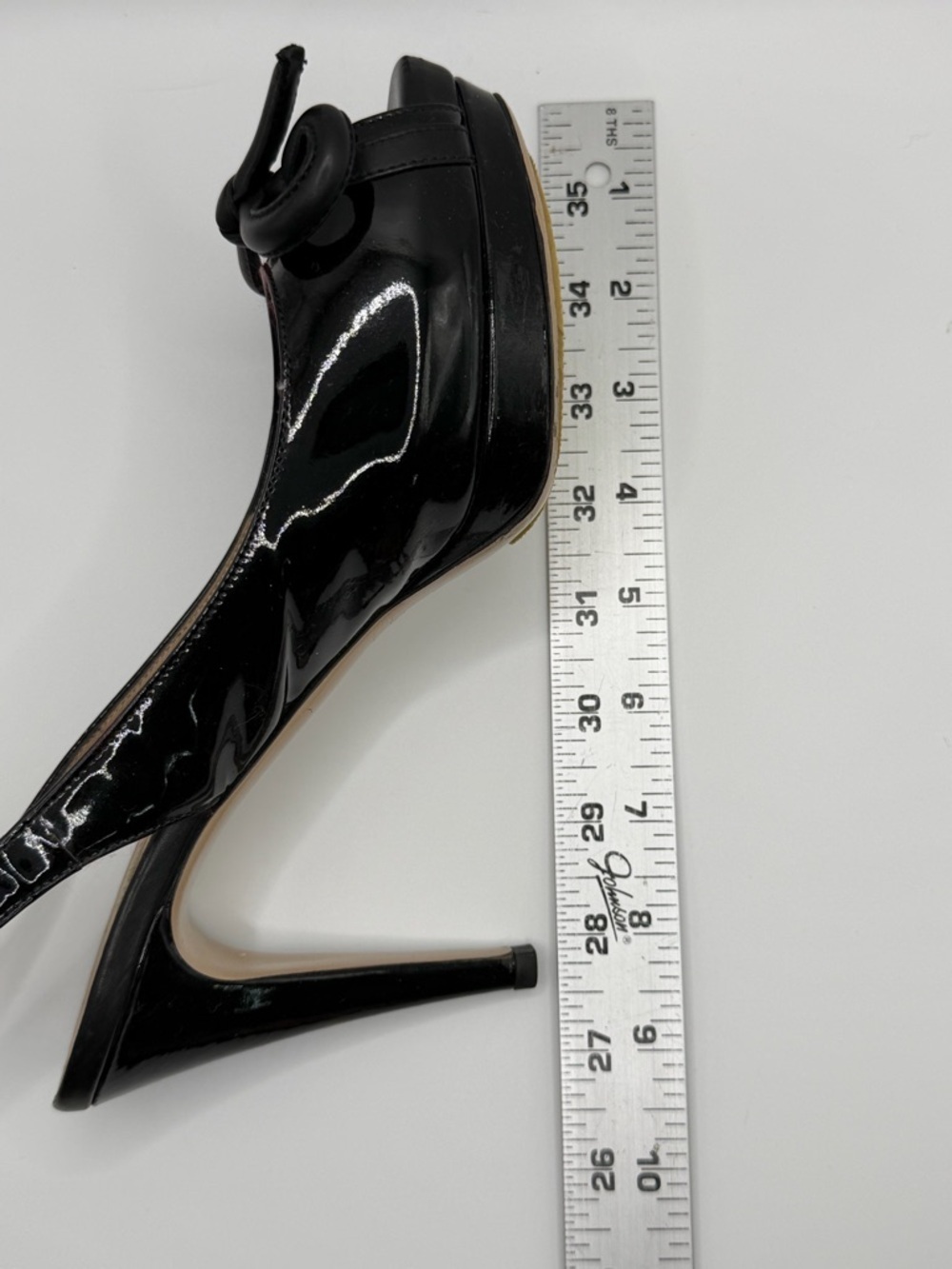 Valentino Garavani | Black Patent Leather Slingback Heels Bow Peep Toe |  36 - Picture 15 of 16